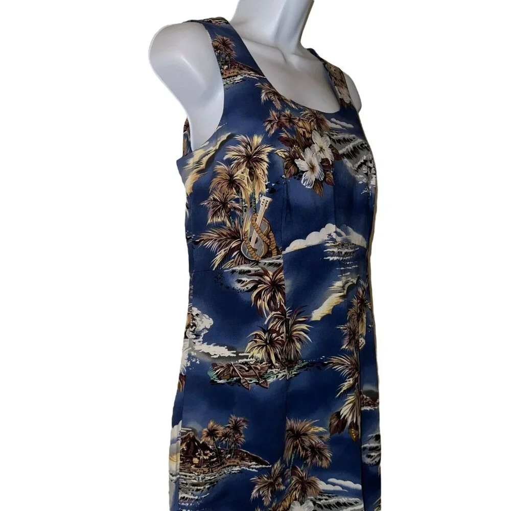 Vtg Hilo Hattie Hawaii Muumuu Beach Dress Womens 8 Blue Mumu Floral Hawaiian - Picture 3 of 10